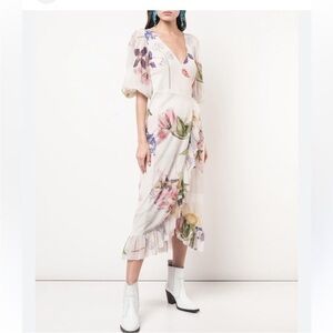 Ganni Tilden Mesh Floral Wrap Dress. Size 4. Botanic Floral